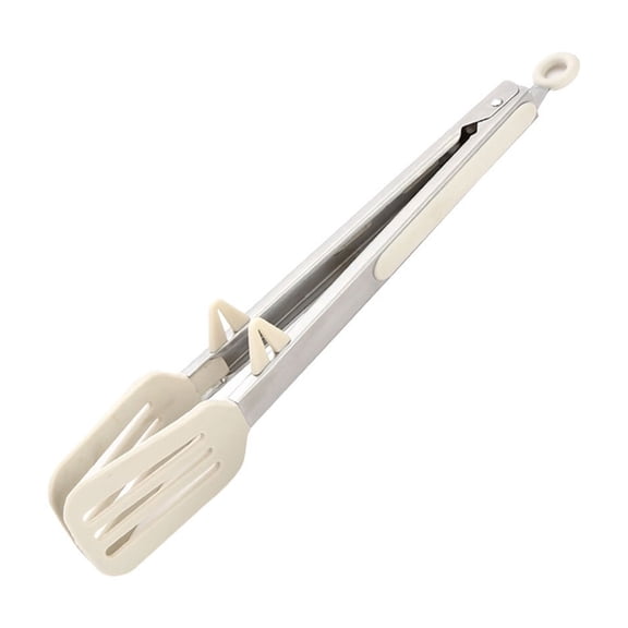 HengDidi White Kitchen Tongs with Slotted Tips Locking Clip Heat Tolerant 220°C Food-Grade Material Built-In Stand Ergonomic Grip for Cooking Serving Compact Storage