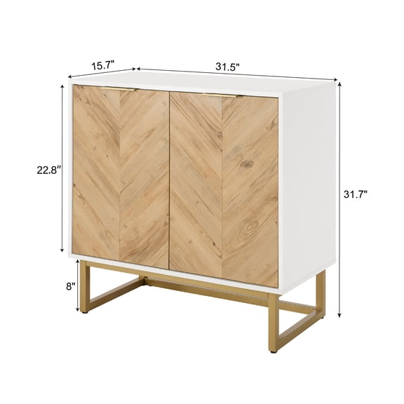 HengDidi White Storage Cabinet 2 Doors with Adjustable Shelves, Modern Farmhouse Sideboard Buffet with Herringbone Design, Multipurpose Console Table for Entryway, Living Room, Dining Room, Kitchen