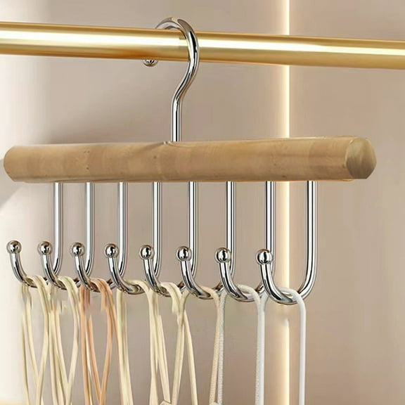 HengDidi Wooden Belt Tie Scarf Hanger Rack with 8 Sturdy Metal Hooks for Closet Organization Multifunction Storage Accessories Space-Saving Home Decor