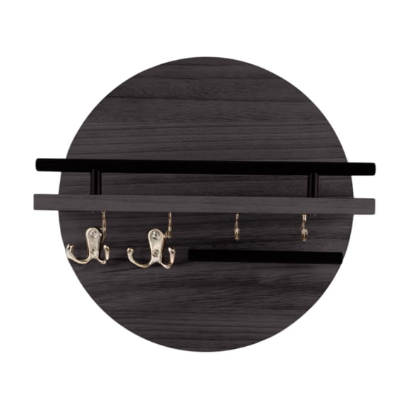 HengDidi Wooden Wall-Mounted Storage Shelf Organizer - Circular Rack with Hooks for Keys & Accessories