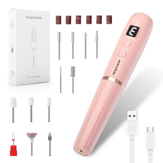 HengYuaoler Electric Nail Drill with Type-C Charging 12 Drill Bits Portable Nail Dremel Tool for Women - Nail Kit Nail Grinder for Human