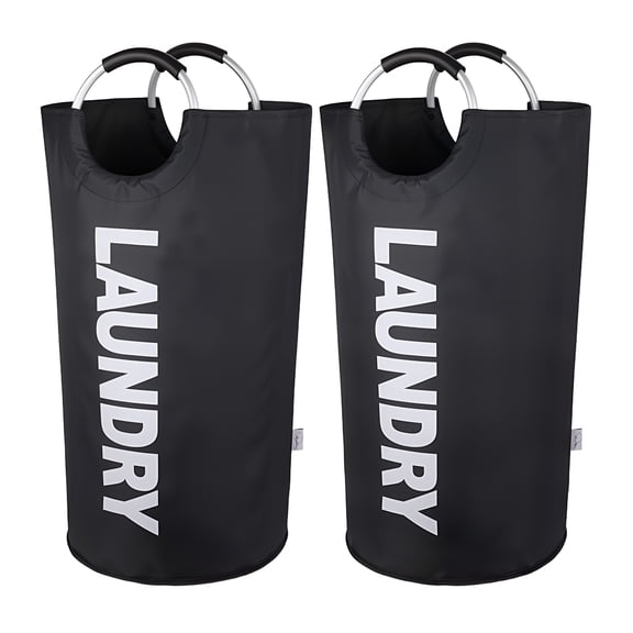 Tripumer 2 Pack Laundry Hamper, 90L Collapsible Large Dirty Clothes Basket with Handles for Bedroom Dorm, Black