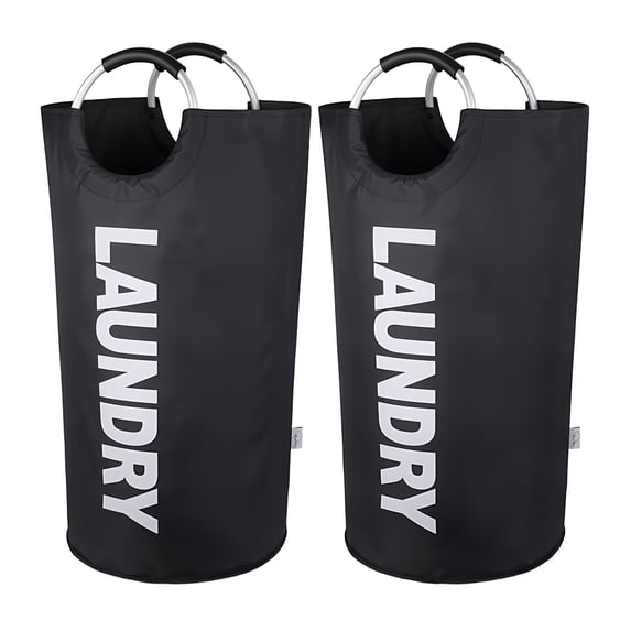 Tripumer 2 Pack Laundry Hamper, 90L Collapsible Large Dirty Clothes Basket with Handles for Bedroom Dorm, Black