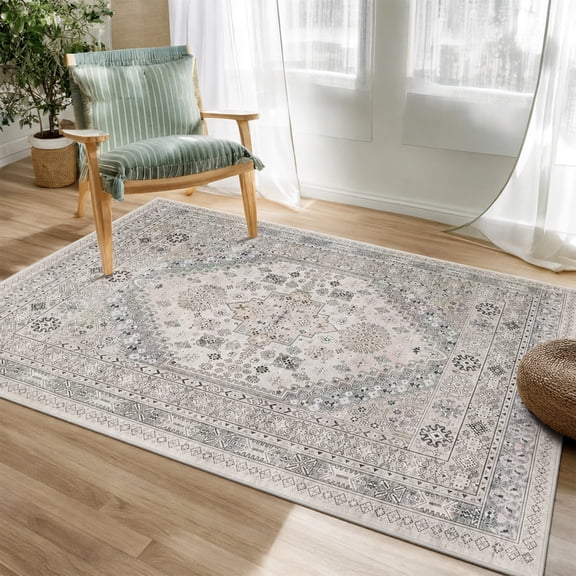 Tripumer Area Rug 3'x5' Distressed Persian Soft Low Pile Machine Washable Non Slip Carpet for Living Room Bedroom