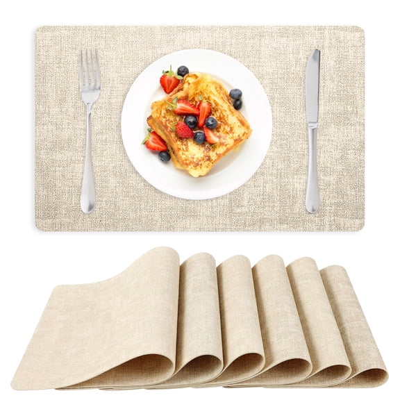 Tripumer Faux Leather Placemats Set of 6, Waterproof Heat Resistant Non Slip 17x12 Inch Rectangle Beige Table Mats