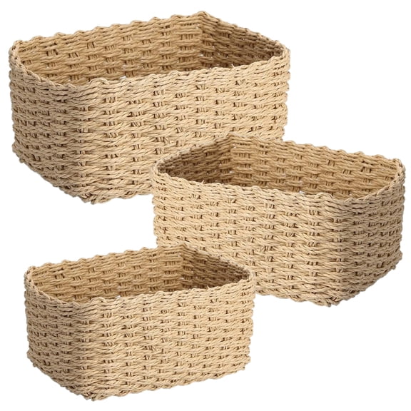 Tripumer Set of 3 Small Woven Baskets for Organizing, Beige Paper Rope Organizer Bins for Home Storage