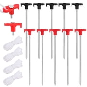 Hengguang 10 Pcs Tent Stakes with 4 Ropes, 7.87 Inch Heavy Duty Steel Metal Tent Pegs, Unbreakable and Inflexible Metal Stakes, Tent Spikes for Camping Patio, Garden, Canopies, Grassland, Outdoor