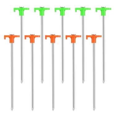 Hengguang 10 Pcs Tent Stakes, 7.87 Inch Heavy Duty Steel Metal Tent Pegs, Unbreakable and Inflexible Metal Stakes, Tent Spikes for Camping Patio, Garden, Canopies, Grassland, Outdoor