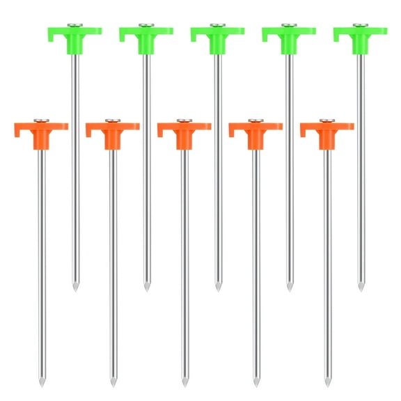 Hengguang 10 Pcs Tent Stakes, 7.87 Inch Heavy Duty Steel Metal Tent Pegs, Unbreakable and Inflexible Metal Stakes, Tent Spikes for Camping Patio, Garden, Canopies, Grassland, Outdoor