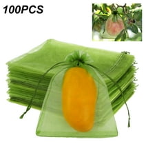 Hengguang 100Pcs Fruit Protection Bags, 8x6 inch Fruit Netting Cover Bags, Drawstring Garden Mesh Barrier Bags for Mangoes Tomatoes Fruit Trees Veggies Garden(6 x 8 inch)