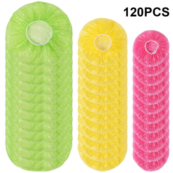 Hengguang 120Pcs 3 Size Bowl Covers Reusable, Plastic Bowl Covers, Elastic Reusable Fresh Keeping Bags Food Plastic Wrap Elastic Bowl Covers for Family Outside Picnic Leftovers