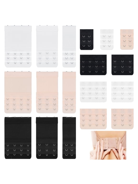 18 Pcs Women\'s Bra Extenders,2 Hook / 3 Hook / 4 Hook Elastic Comfortable Stretchy Bra Extension Strap(Black+White+Nude)(A)