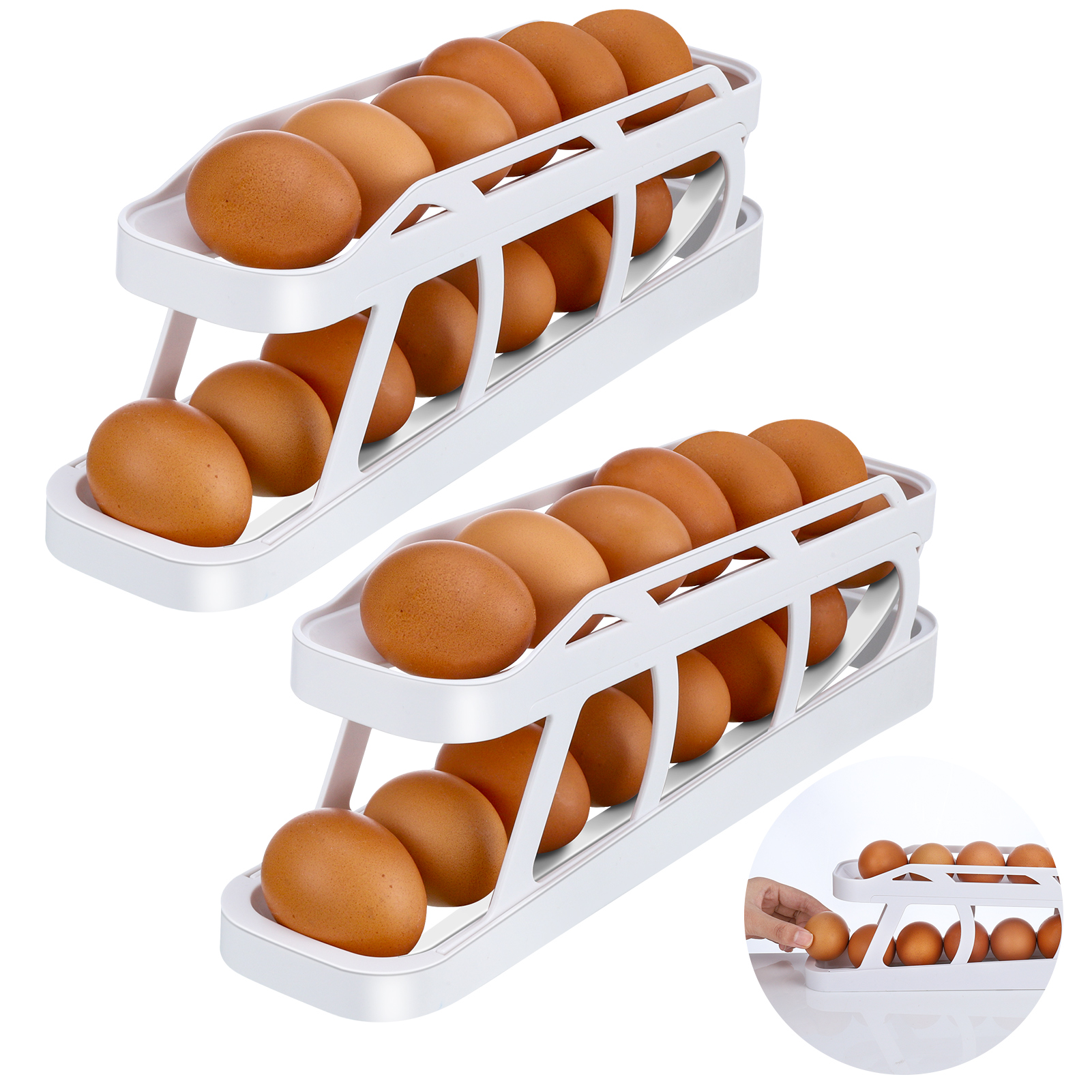 Hengguang 2 Pack Rolling Egg Holder Dispenser, 2 Tier Refrigerator