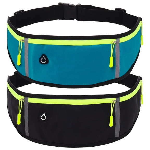 Hengguang 2 Pack Running Belts for Men Women, Slim Sports Waist Belt Bag with 3 Separate Pockets, Running Phone Holder Pouch with Reflective Strips, Waterproof Money Fanny Pack for Cycling Hiking