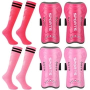 Hengguang 2 Pairs of Kids Shin Guards with Girls Soccer Socks, Protective Soccer Shin Guards Soccer Gear for 6-10 Years Old Girls Boys Children Teens Games Protection Equipment