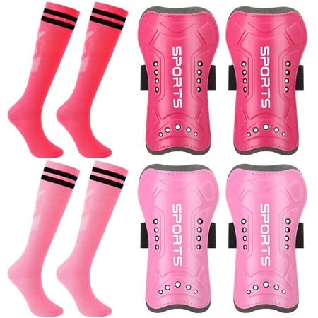 Hengguang 2 Pairs of Kids Shin Guards with Girls Soccer Socks, Protective Soccer Shin Guards Soccer Gear for 6-10 Years Old Girls Boys Children Teens Games Protection Equipment