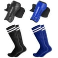 thumbnail image 1 of Hengguang 2 Pairs Kids Soccer Shin Guards with 2 Pairs Soccer Socks, Calf Protection Soccer Shin Pads & Socks for Toddler 5-12 Years(Blue, Black), 1 of 7