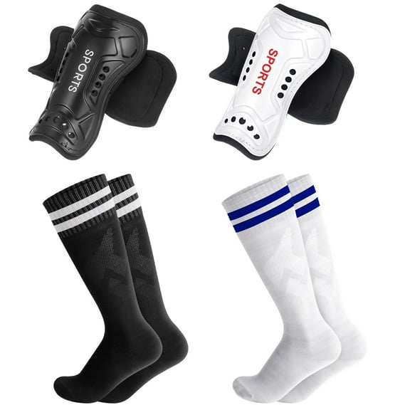 Hengguang 2 Pairs Kids Soccer Shin Guards with 2 Pairs Soccer Socks, Calf Protection Soccer Shin Pads & Socks for Toddler 5-12 Years