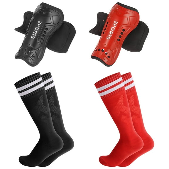 Hengguang 2 Pairs Kids Soccer Shin Guards with 2 Pairs Soccer Socks, Calf Protection Soccer Shin Pads & Socks for Toddler 5-12 Years