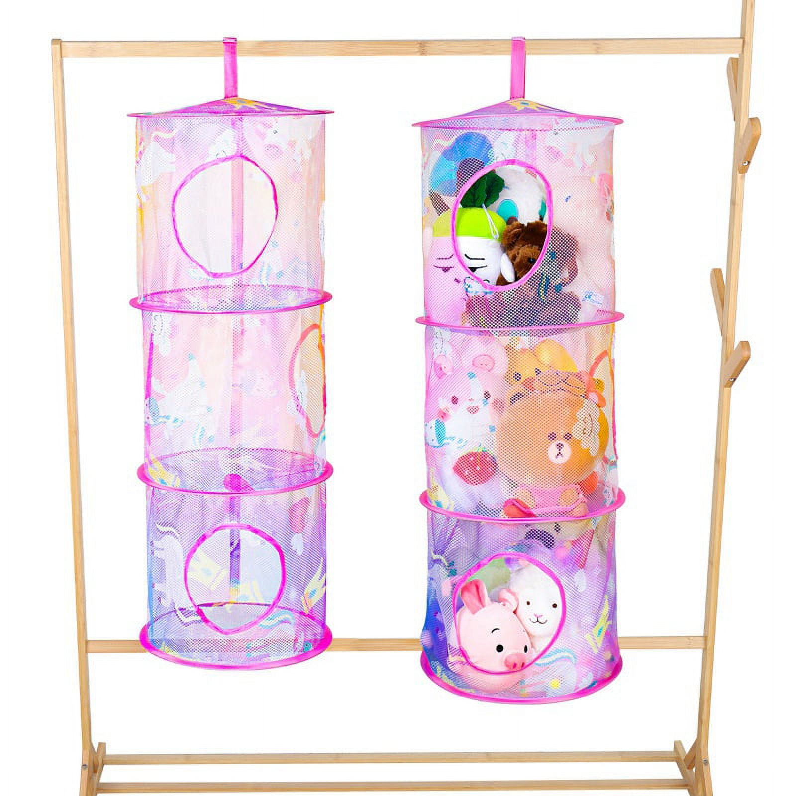 Hengguang 2 Pcs Stuffed Animal Storage Hammock Net, Foldable 3 Compartments Storage Net, Hanging