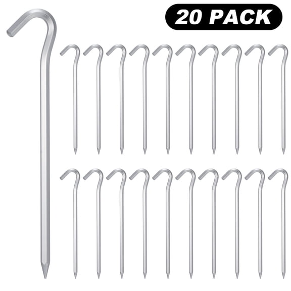Hengguang 20 Pack Heavy Duty Tent Stakes, 7 Inches Garden Stakes Pegs, Metal Ground Stakes for Camping, Garden or Inflatable, Galvanized Steel Pegs for Yard and Outdoor Decorations