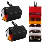 Hengguang 2Pcs Sunglass Organizer 5 Slots, Multiple Sunglasses Travel Organizer Case, PU Leather Foldable Eyeglasses Case Storage Box for Men Women
