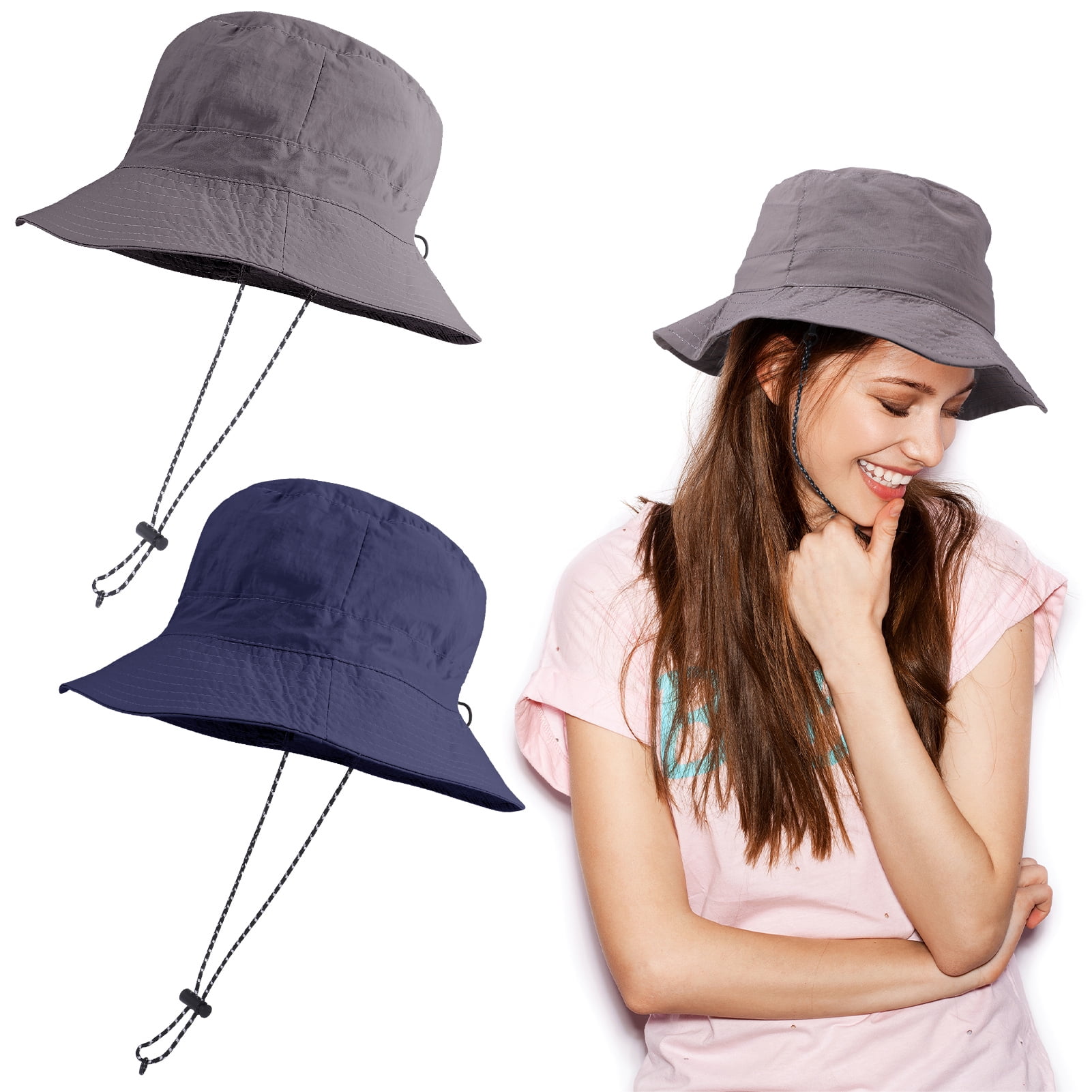 Bucket Hat For Men Women - Cotton Packable Fishing Cap, Navy S/M 