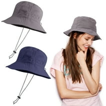 Hengguang 2Pcs UV Protection Bucket Hat, Sun UPF 50+ Bucket Hat for Men Women, Waterproof Nylon Foldable Travel Beach Hat for Fishing Hiking Outdoor Cap(Gray+Navy)