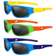 3 Pack Flexible Kids Polarized Sunglasses, Children's Flexible Frame, 100% UV400 Protection Sunglasses Boys and Girls Riding Glasses, Sport Sunglasses for Child
