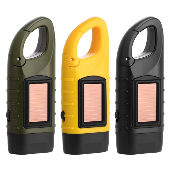Hengguang 3 Pack Hand Crank Solar Powered Flashlight, Emergency Rechargeable LED Flashlight, Survival Dynamo Torch for Home Camping Outdoor Climbing Backpack Hiking 4.88" x 1.77" x 1.26" Inches