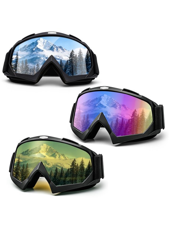 3 Pack Ski Goggles for Men Women, Snowboard Goggles for Adults Youth, Dirt Bike ATV Motorcycle Goggles, Multi-Purpose Sports Goggles for Mountaineering Bungee Jumping