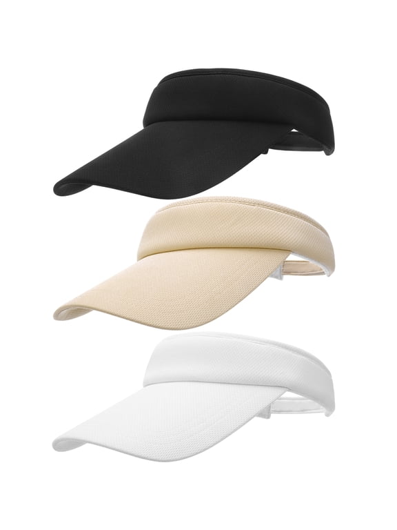 3 Pack Sports Sun Visor Men Women, Golf Visor with Velcro, Ladies Solid Visor Hat for Running, Tennis, Beach