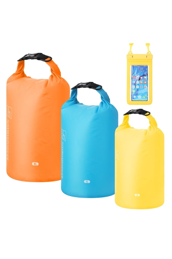 3 Pack Waterproof Dry Bag and 1Pack Phone Pouch,3L,5L,8L Lightweight Floating Dry Bag,Waterproof Stuff Sacks,Great for Kayaking,Hiking,Water Parks,Camping,Rafting,Wild Fishing