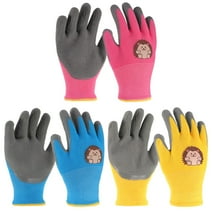 Hengguang 3 Pairs Kid Gardening Glove, Cartoon Work Gloves for Kids, Garden Gloves with Non-Slip Dots for Under 5 Years Girls and Boys, Gardening, Working Playing(Pink+Blue+Yellow)