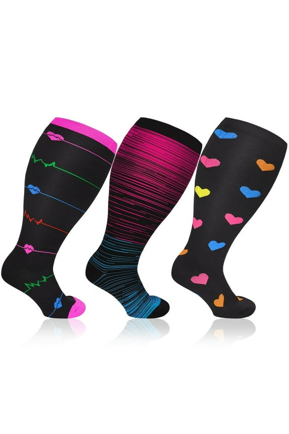3 Pairs Plus Size Compression Socks for Women & Men, 20-30 mmHg Wide Calf Extra Large Knee High Flight Socks Compression Stockings for Circulation Support4xl