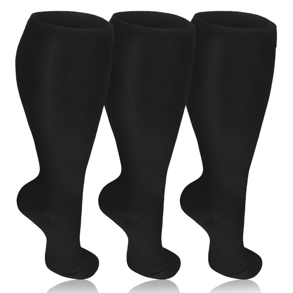 Hengguang 3 Pairs Plus Size Compression Socks for Women & Men, 20-30 mmHg Wide Calf Extra Large Knee High Flight Socks Compression Stockings, 4XL