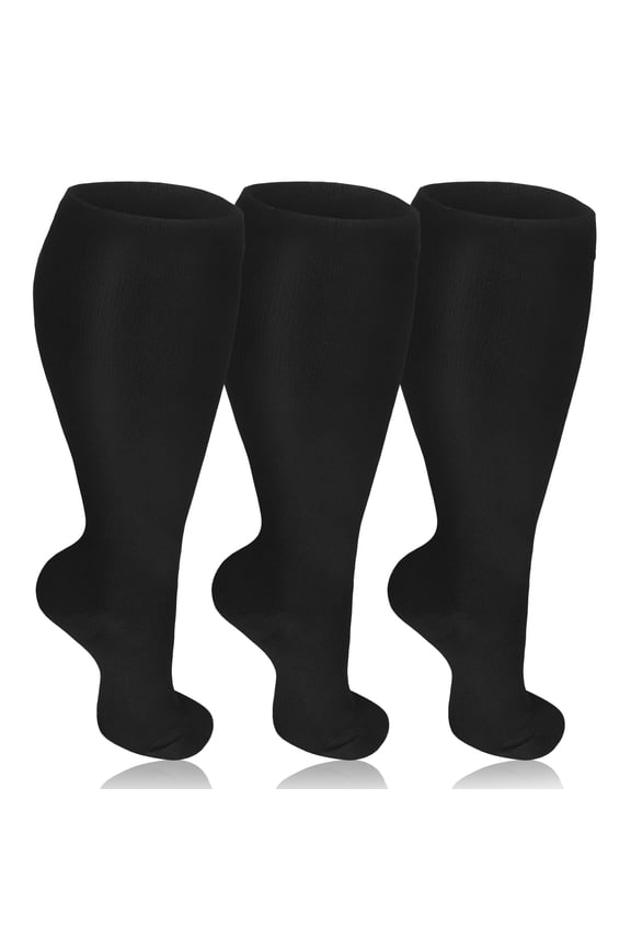 3 Pairs Plus Size Compression Socks for Women & Men, 20-30 mmHg Wide Calf Extra Large Knee High Flight Socks Compression Stockings, 4XL