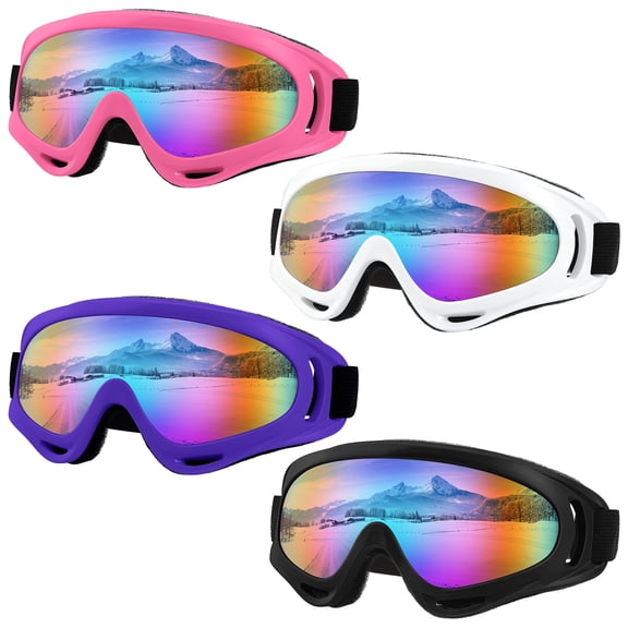 Hengguang 4 Pack Ski Goggles for Men Women, 4-Color Motorcycle Riding Goggles, Snowboard Goggles for Adults Youth, Multi-Purpose Sports Goggles for Mountaineering Bungee Jumping