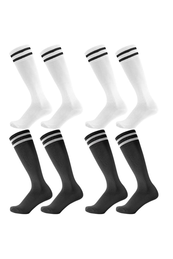 4 Pairs Kids Over Knee Soccer Socks, Boys Soccer Socks for Children Aged 5-12 to Playing Sports