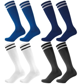 Hengguang 4 Pairs Kids Over Knee Soccer Socks, Boys Soccer Socks for Children Aged 5-12 to Playing Sports