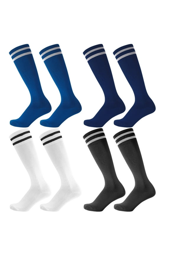 4 Pairs Kids Over Knee Soccer Socks, Boys Soccer Socks for Children Aged 5-12 to Playing Sports
