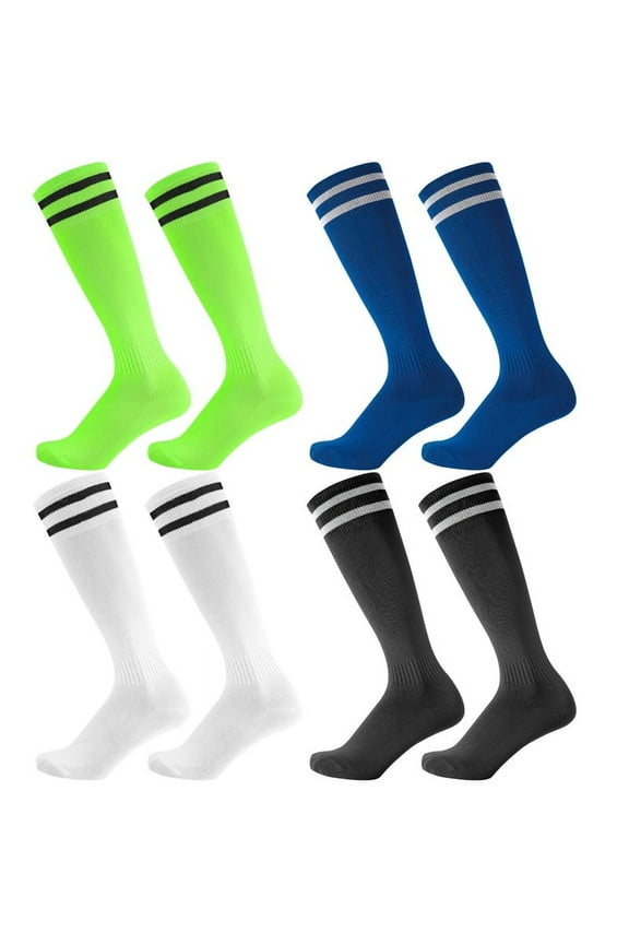 4 Pairs Kids Over Knee Soccer Socks, Boys Soccer Socks for Children Aged 5-12 to Playing Sports