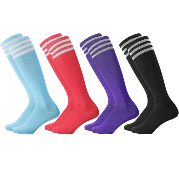 Hengguang 4 Pairs Kids Soccer Socks, Over Knee Kids Football Socks, Breathable Long Football Sports Socks for Kids Boys Girls Youth Junior Running, Training, Rugby, Hockey