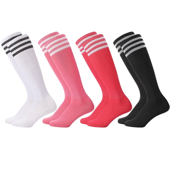 Hengguang 4 Pairs Kids Soccer Socks, Over Knee Kids Football Socks, Breathable Long Football Sports Socks for Kids Boys Girls Youth Junior Running, Training, Rugby, Hockey