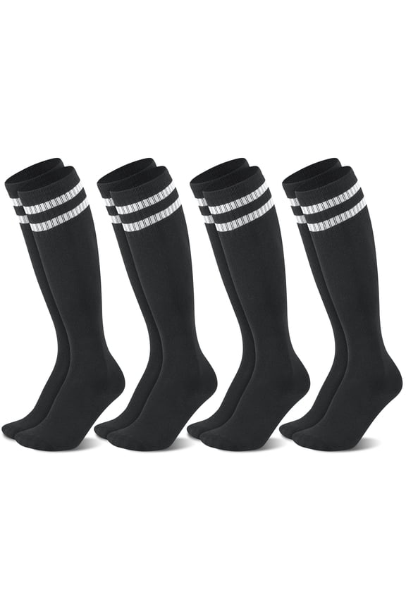 4 Pairs Kids Soccer Socks, Over Knee Boys Soccer Socks for Children Aged 5-12 to Playing Sports