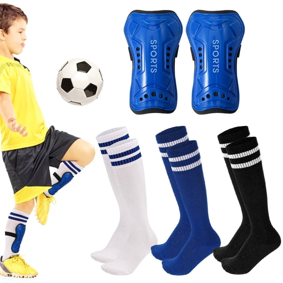 Hengguang 4 Pcs Soccer Shin Guards Set for Kids - Youth Protective Pads with 3 Pairs Socks, Lightweight Breathable Gear for Boys & Girls Ages 6-14