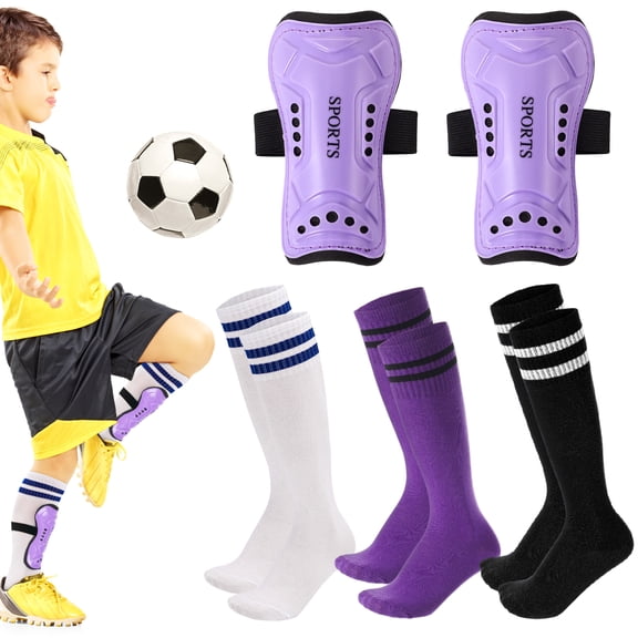 Hengguang 4 Pcs Soccer Shin Guards Set for Kids - Youth Protective Pads with 3 Pairs Socks, Lightweight Breathable Gear for Boys & Girls Ages 6-14
