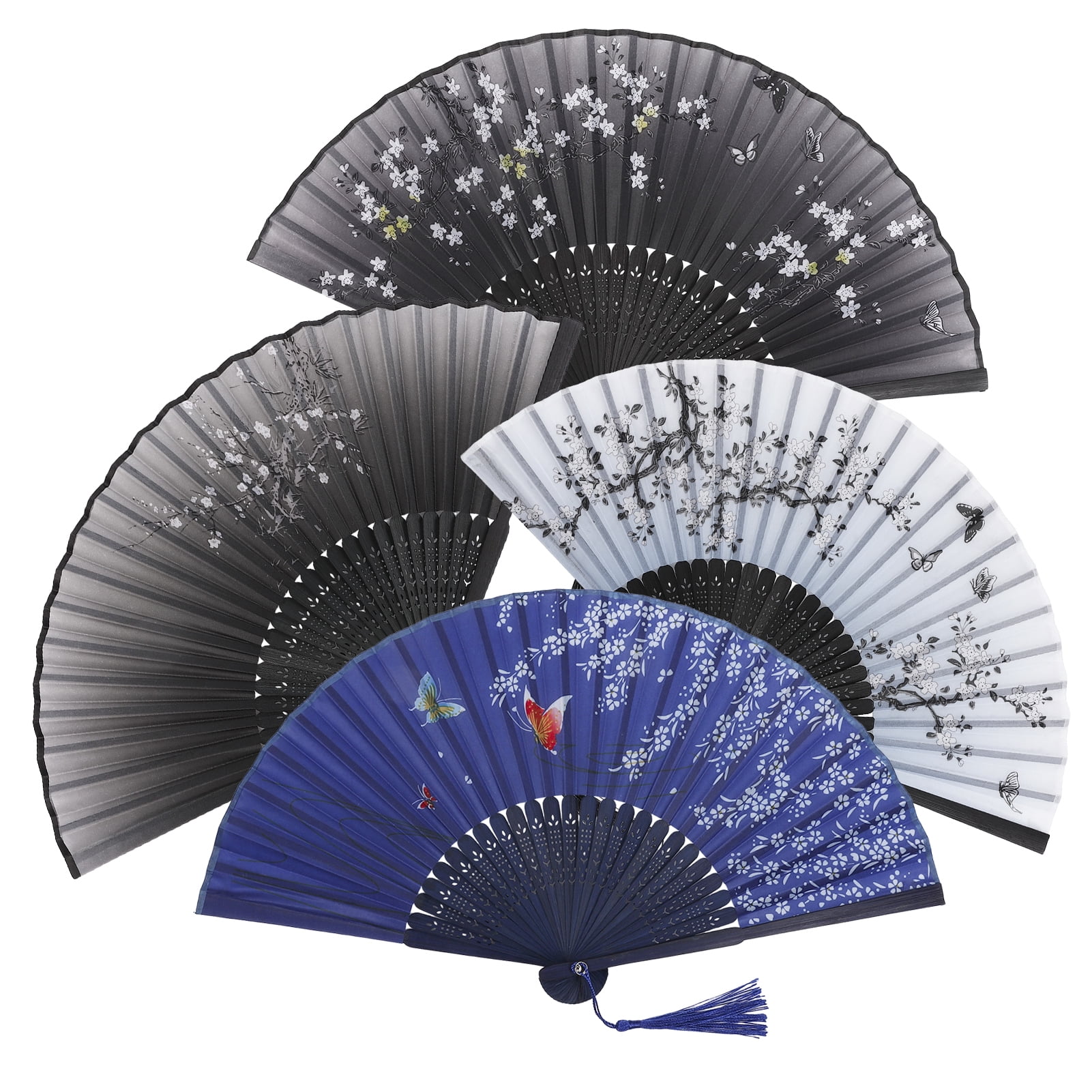 Hengguang 4Pcs Handheld Folding Fan, Line Dancing Fans, Oriental ...