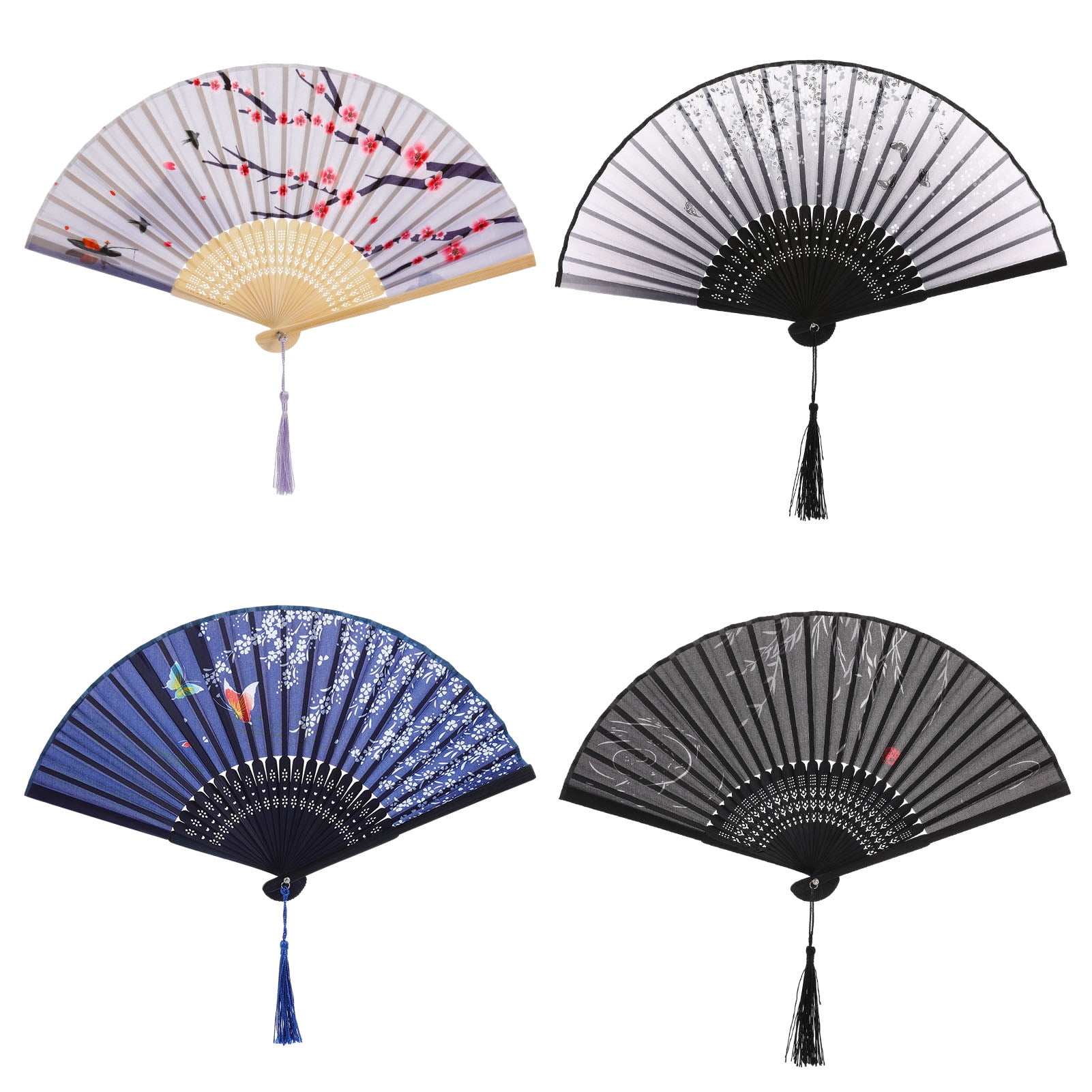 Hengguang 4Pcs Handheld Folding Fan, Oriental Folding Fan for Ladies