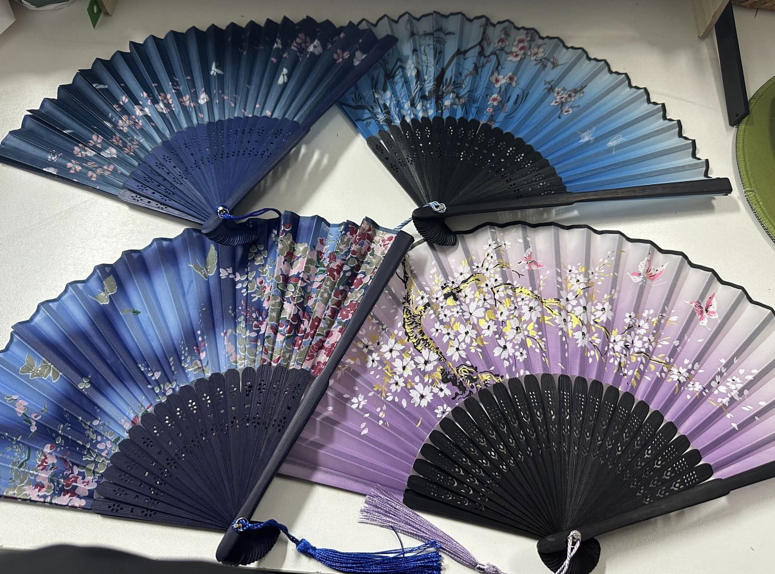 Hengguang 4Pcs Handheld Folding Fan, Oriental Folding Fan for Ladies